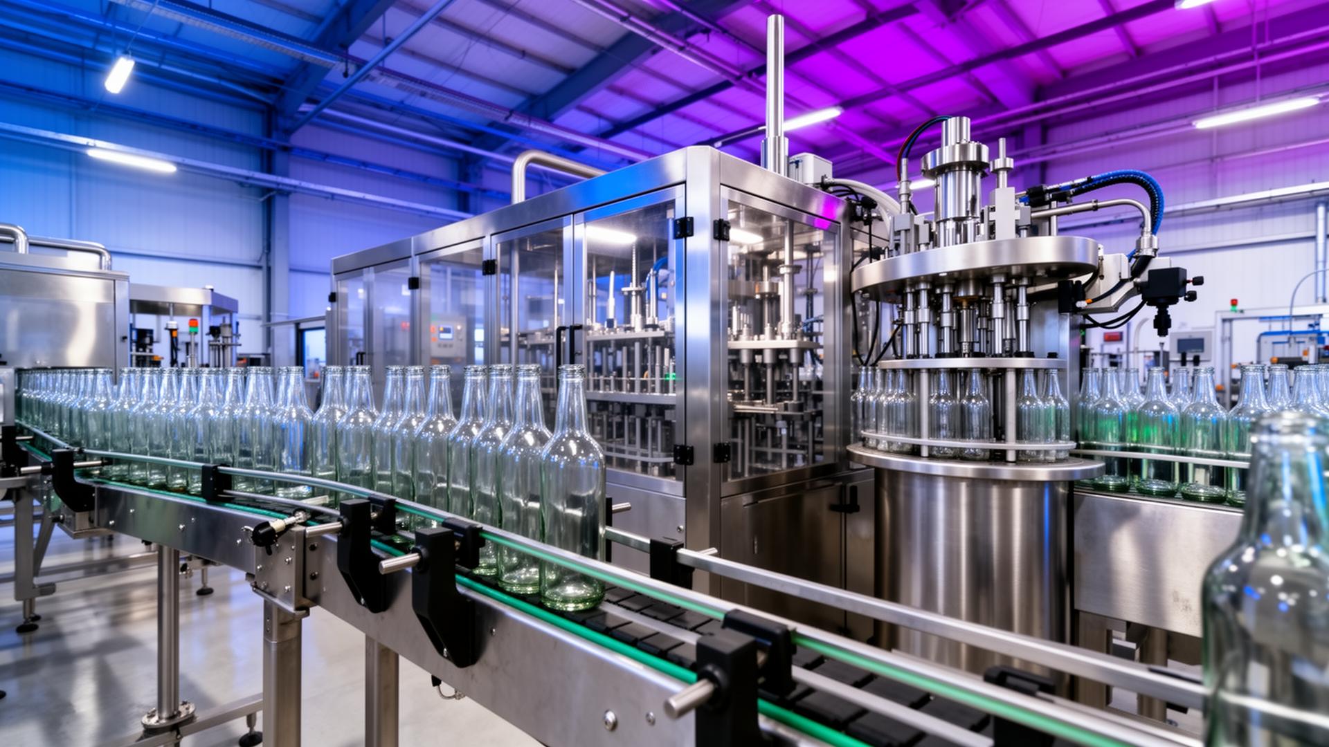 Used beverage lines and bottling machinery in production facility